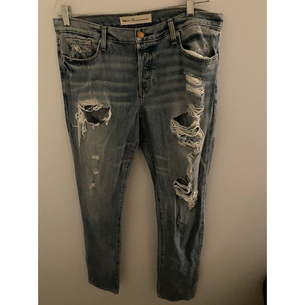 Gap Women's Size 30 Blue‎ Relaxed Boyfriend Distressed Medium Wash Denim Jeans